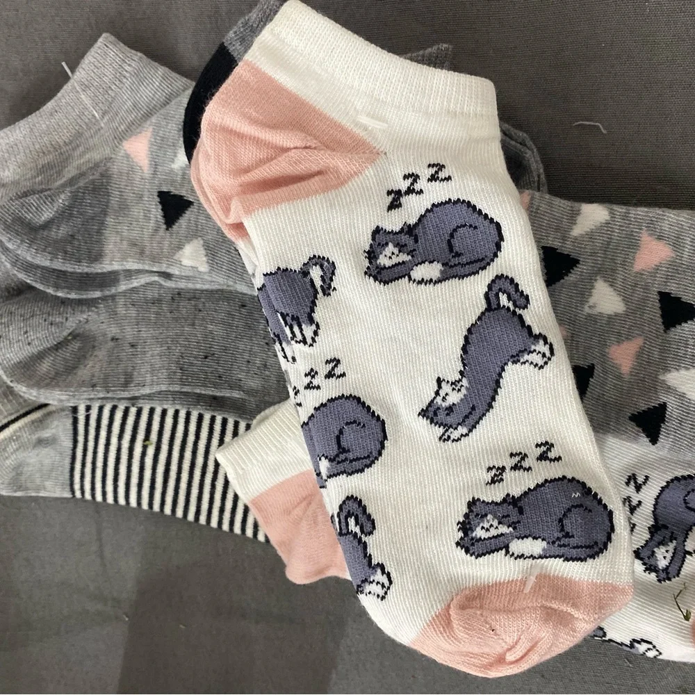 Cute Cat with colorful Print Ankle Socks Set 8 pair